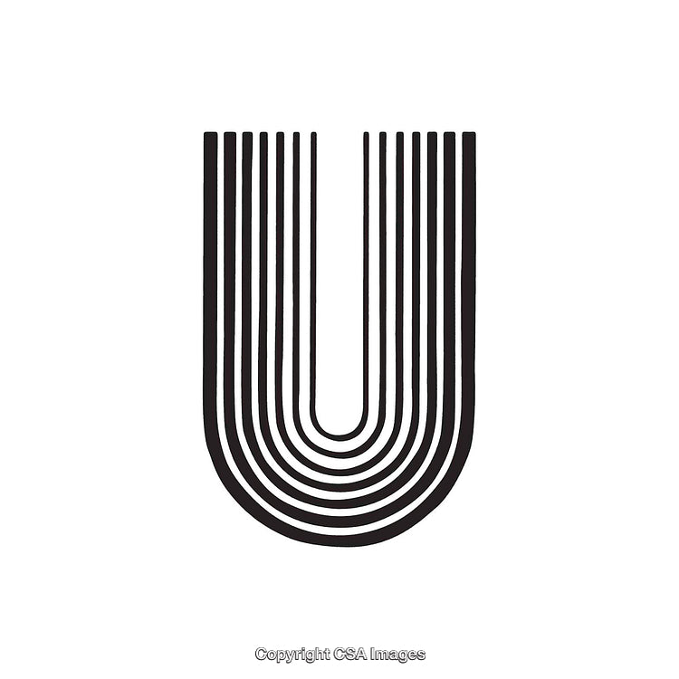 Stylized Minimalist Letter 'U' Design with Geometric Striped Pattern