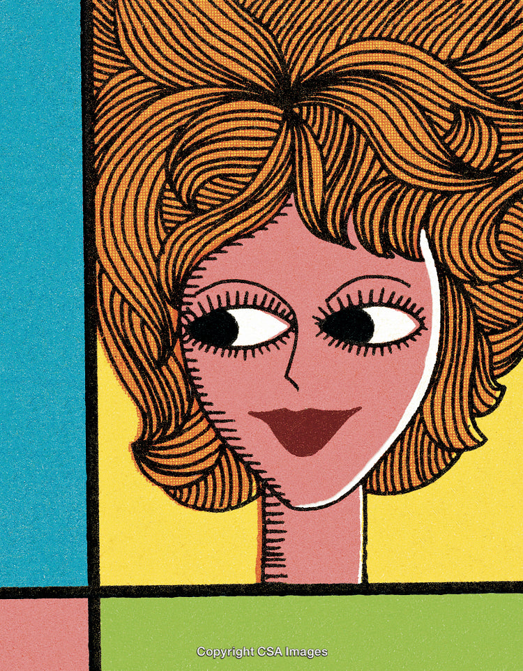 Colorful Retro Illustration of a Stylized Woman With Cartoon Features