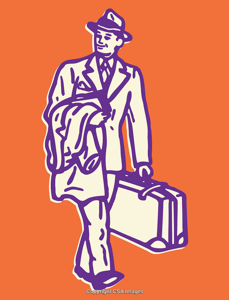 Vintage Gentleman Illustration with Luggage in Pop Art Style