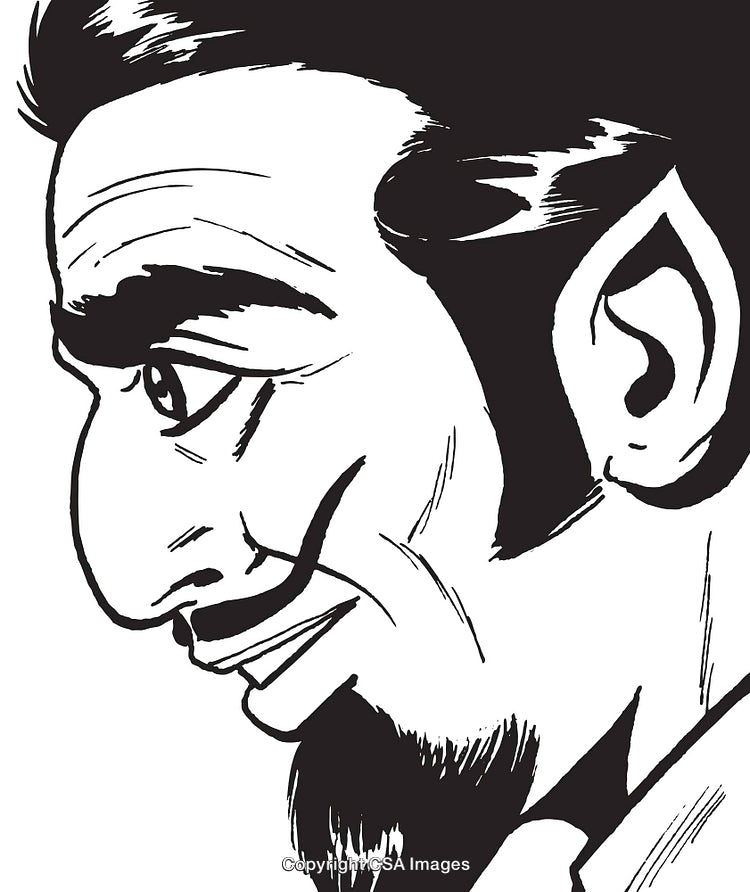 Monochrome Illustration of a Man Smiling in Profile View