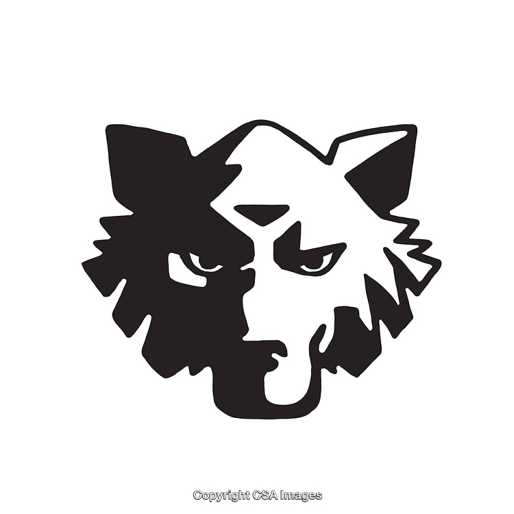 Black and White Abstract Wolf Face Illustration Symbolizing Strength and Wildness
