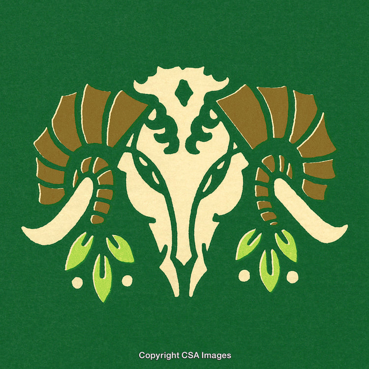 Abstract Goat Skull Illustration with Green and Brown Artistic Details
