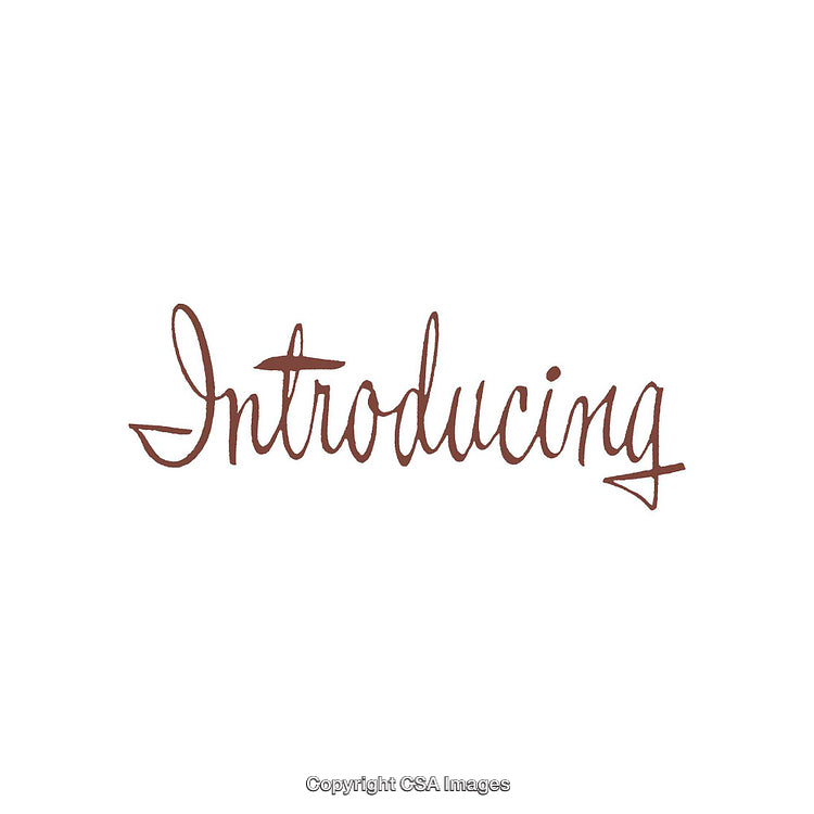Elegant Handwritten "Introducing" Script in Brown on White Background