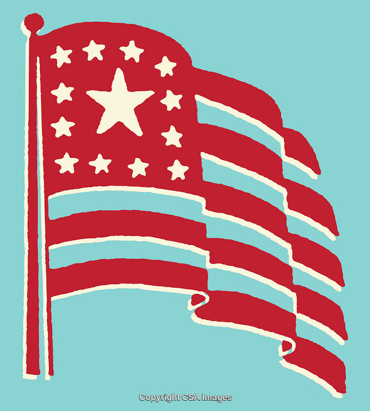 Stylized Red Flag with Stars on Light Blue Background
