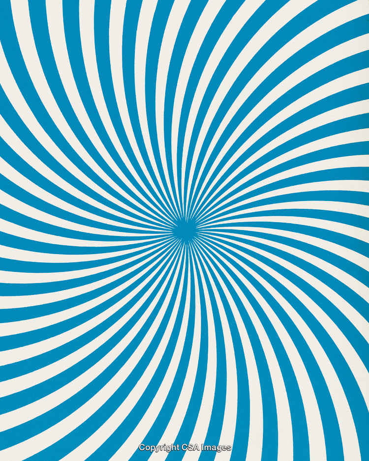 Blue and White Optical Illusion Pattern With Radiating Spiral Stripes