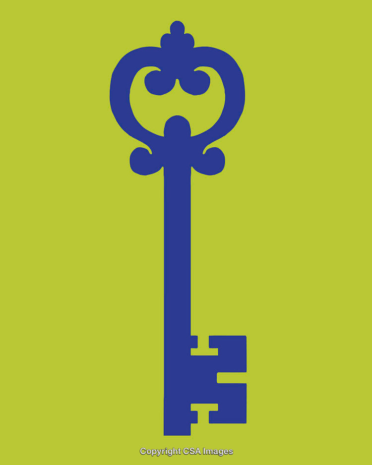 Blue Vintage Key Illustration on a Vibrant Lime Green Background