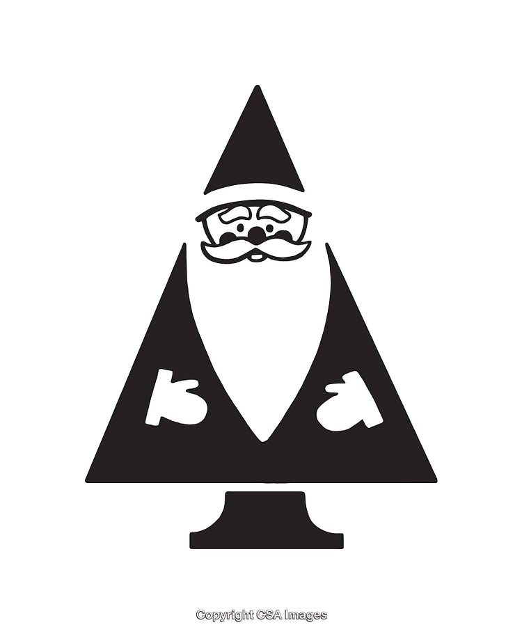 Stylized Santa Claus Illustration in Geometric Black-and-White Design