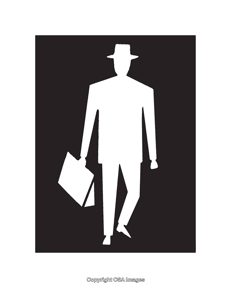 Silhouette Illustration of a Businessman Carrying a Briefcase and Wearing a Hat