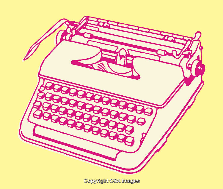 Retro Styled Line Art of a Typewriter in Bold Pink and Yellow