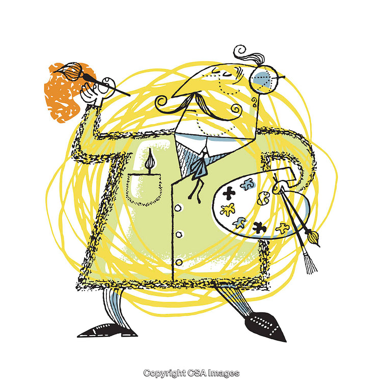 Whimsical Illustration of a Playful Artist Holding Paint Palette