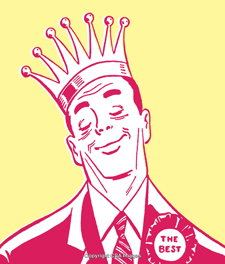 Retro Style Illustration of a Proud Man With a Crown and Ribbon