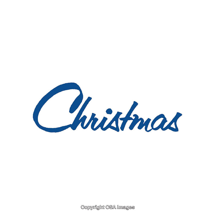 Blue Handwritten Script Text Displaying the Word Christmas on White