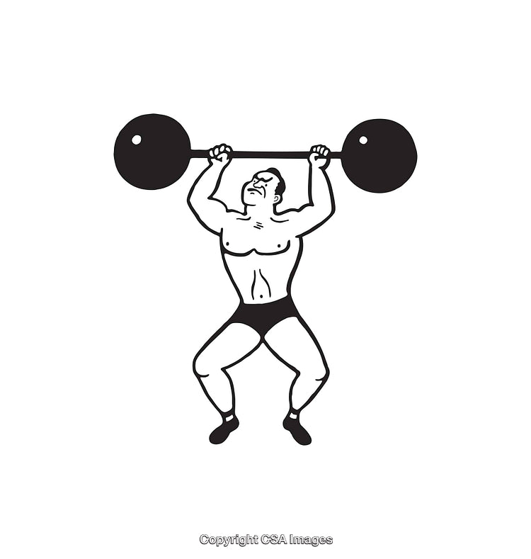 Retro Line Art Illustration of Weightlifter with Heavy Barbell in Action