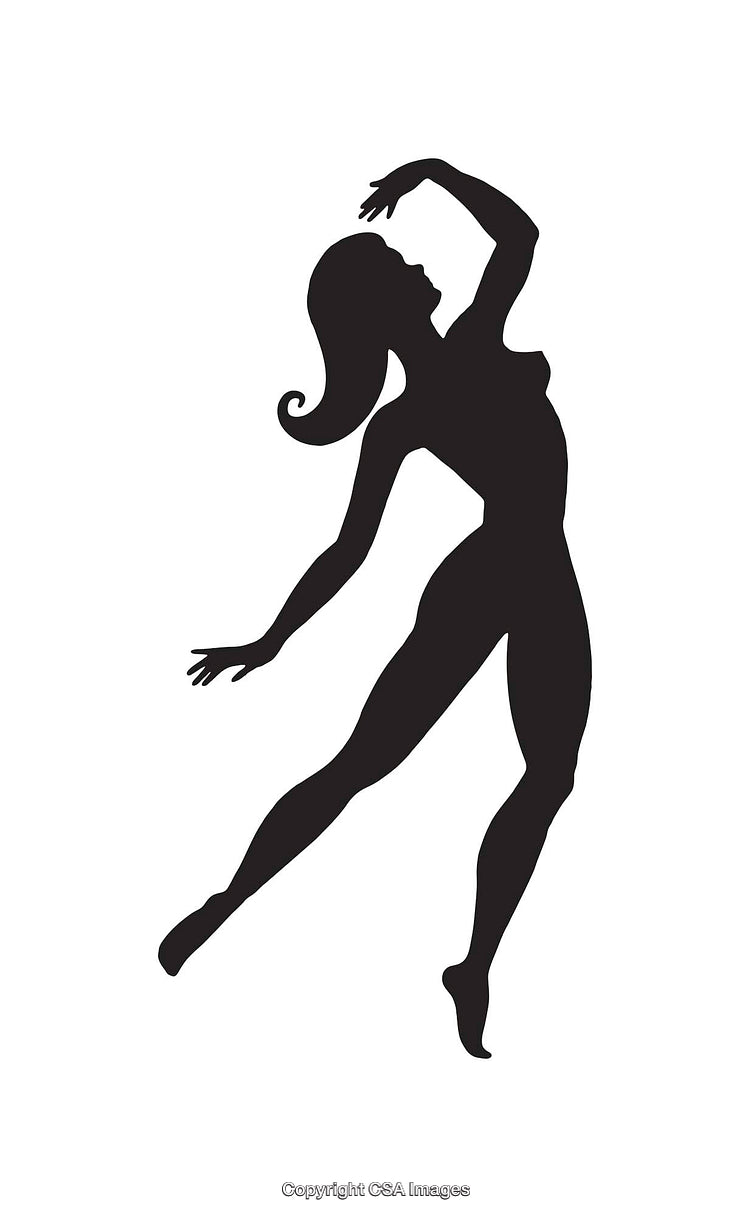 Elegant Silhouette of a Dancer in Graceful Pose on White Background