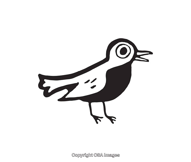 Black and White Line Art Illustration of a Singing Bird