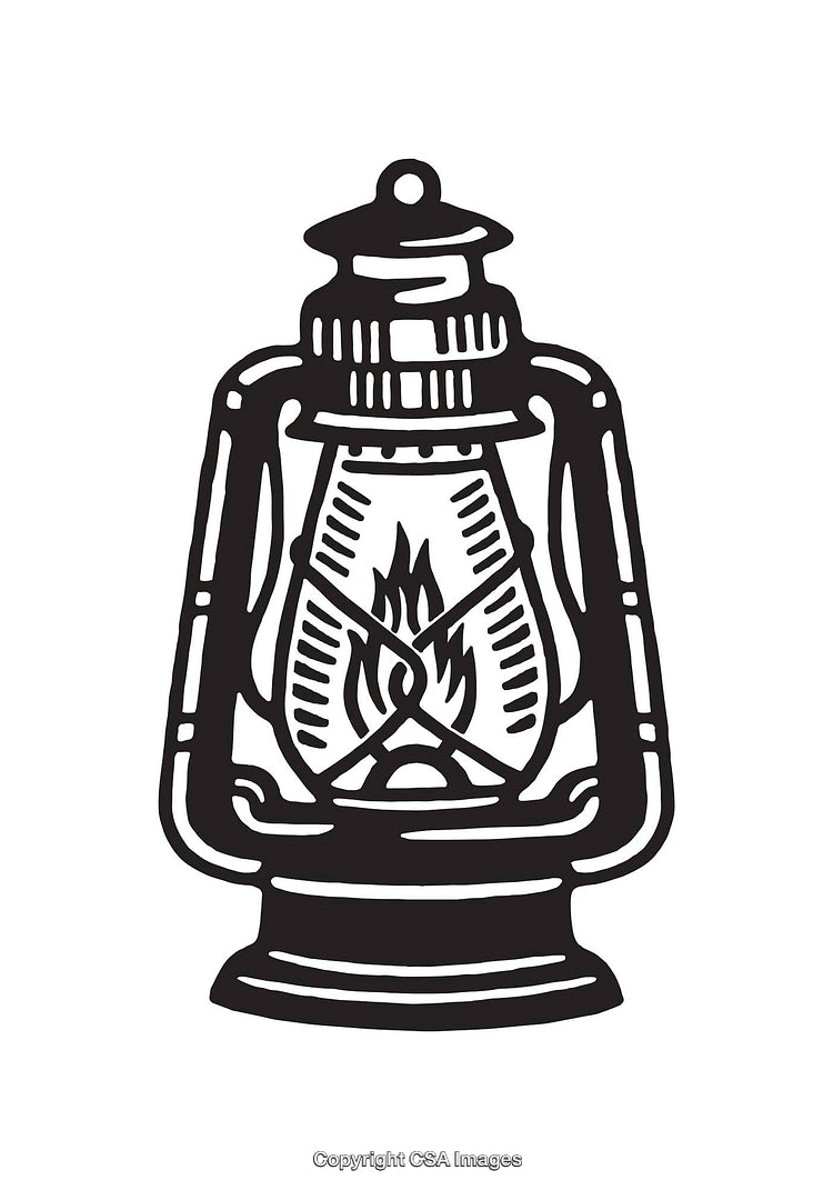 Vintage Kerosene Lantern Black and White Line Art Illustration