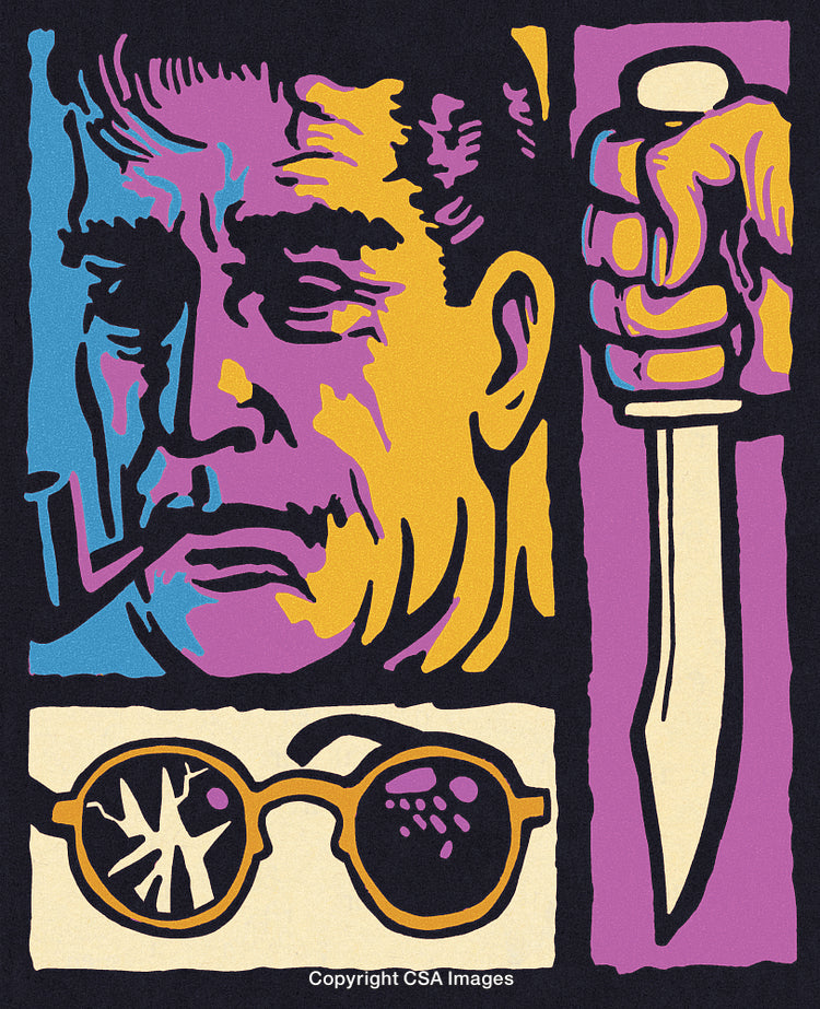 Colorful Illustration Of Mystery Themes with Glasses and Dagger Elements