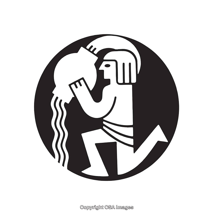 Black and White Line Art of Aquarius Zodiac Symbol Illustration