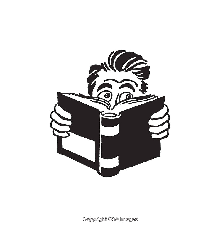 Black And White Illustration of a Person Reading an Open Book