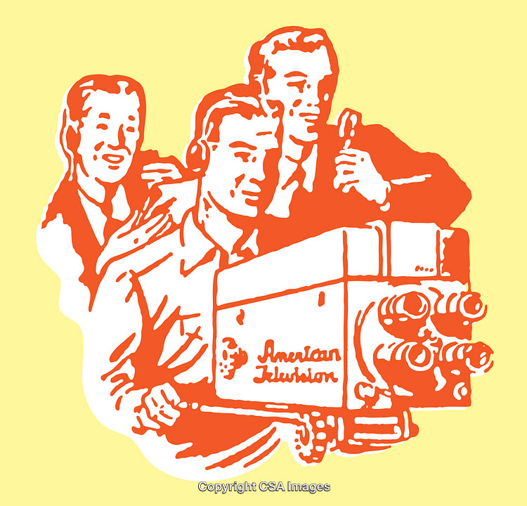 Retro Illustration of Television Crew With Camera Equipment