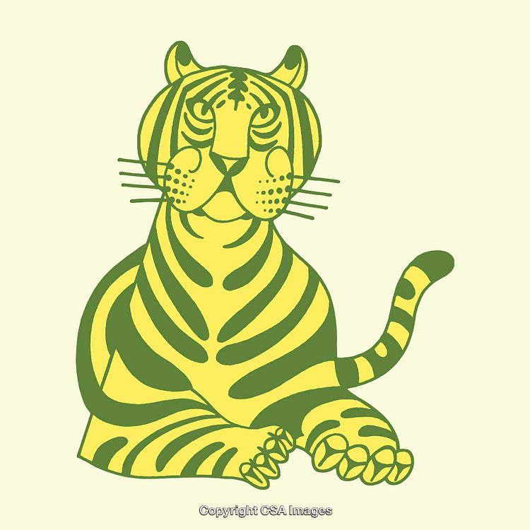 Colorful Line Art Illustration of a Tiger Sitting Calmly