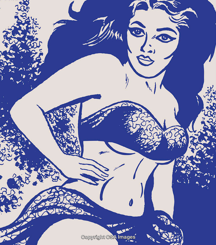 Stylized Illustration of a Fashionable Woman in Blue Tones