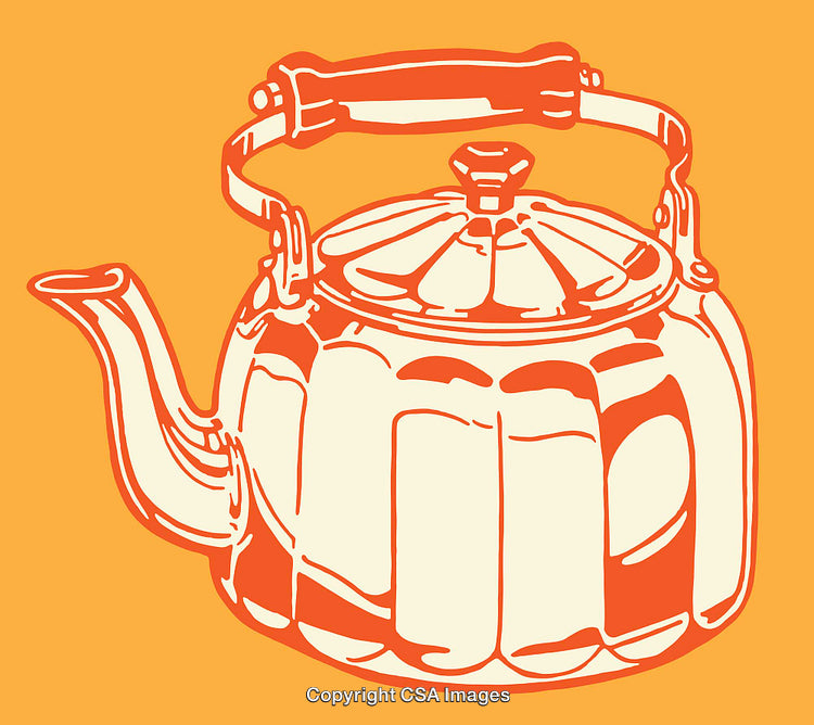 Vintage Teapot Illustration in Warm Orange and Cream Colors