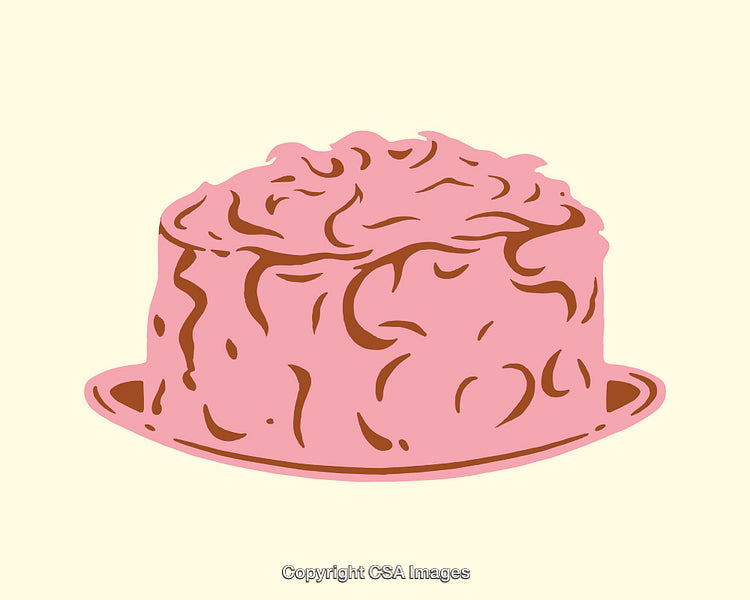 Pink Dessert Illustration Featuring a Textured Cake Design on a Plate