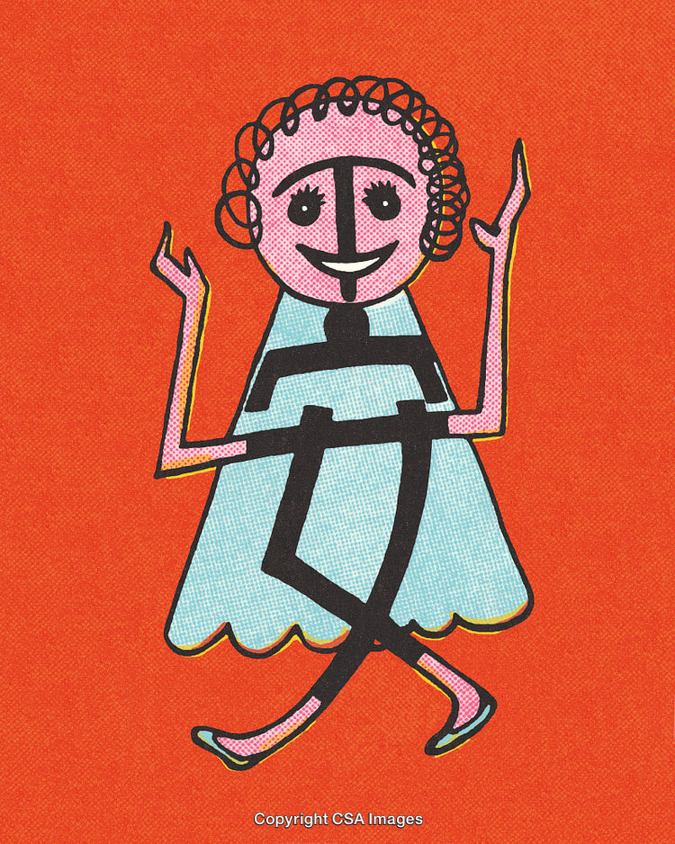 Colorful Retro Illustration of a Smiling Dancing Figure on a Vibrant Background