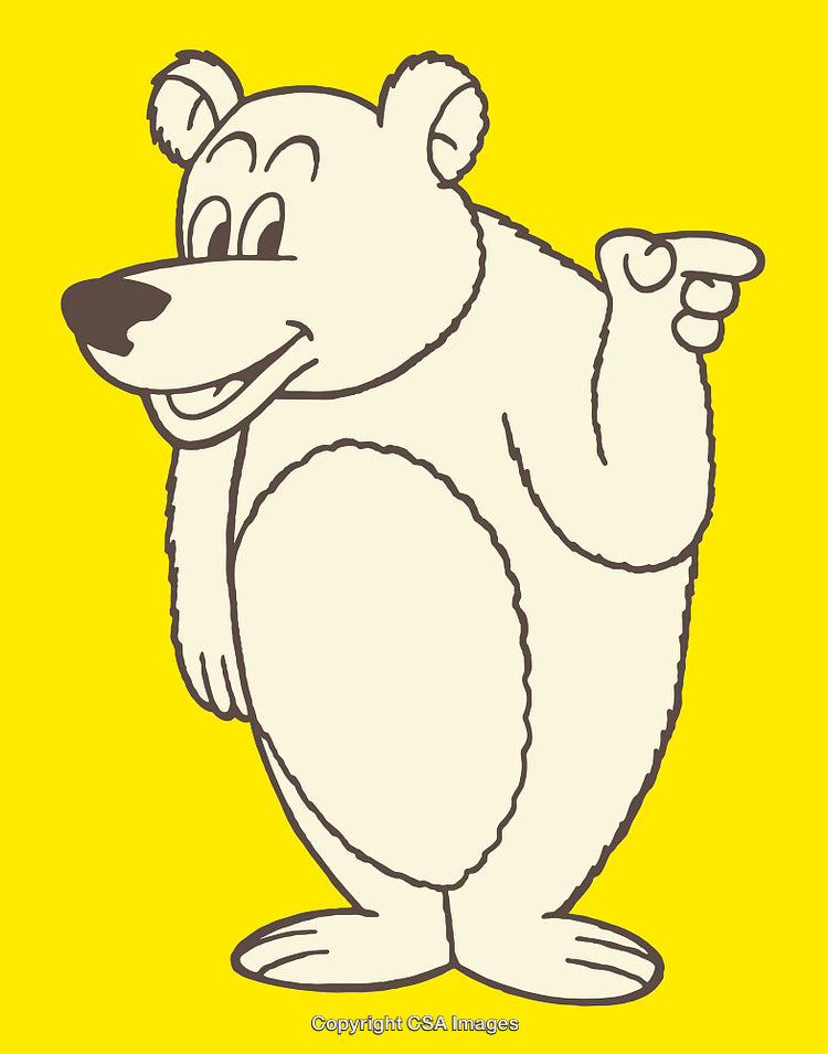 Cheerful Cartoon Bear Pointing On Bright Yellow Background