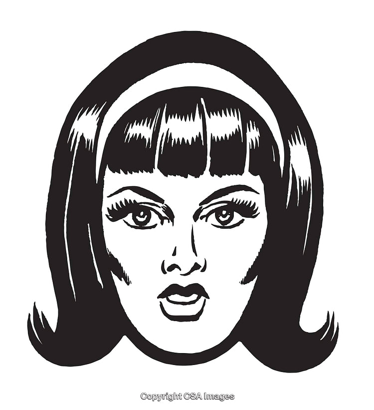 Retro Pop Art Illustration of a Woman's Surprised Face in Black and White