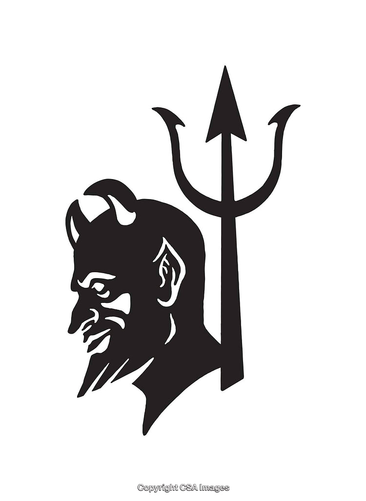 Silhouette of Devil with Pitchfork in Black and White Line Art