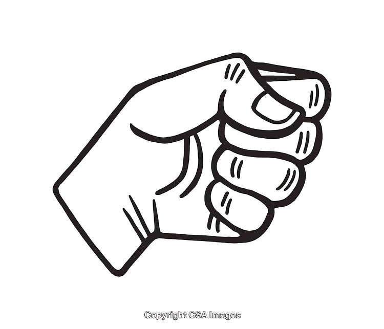 Illustration of a Fist Clenched in Black and White Line Art Style