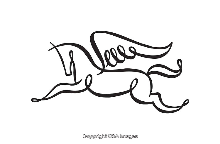Elegant Line Art Illustration of a Flying Pegasus with Graceful Curves