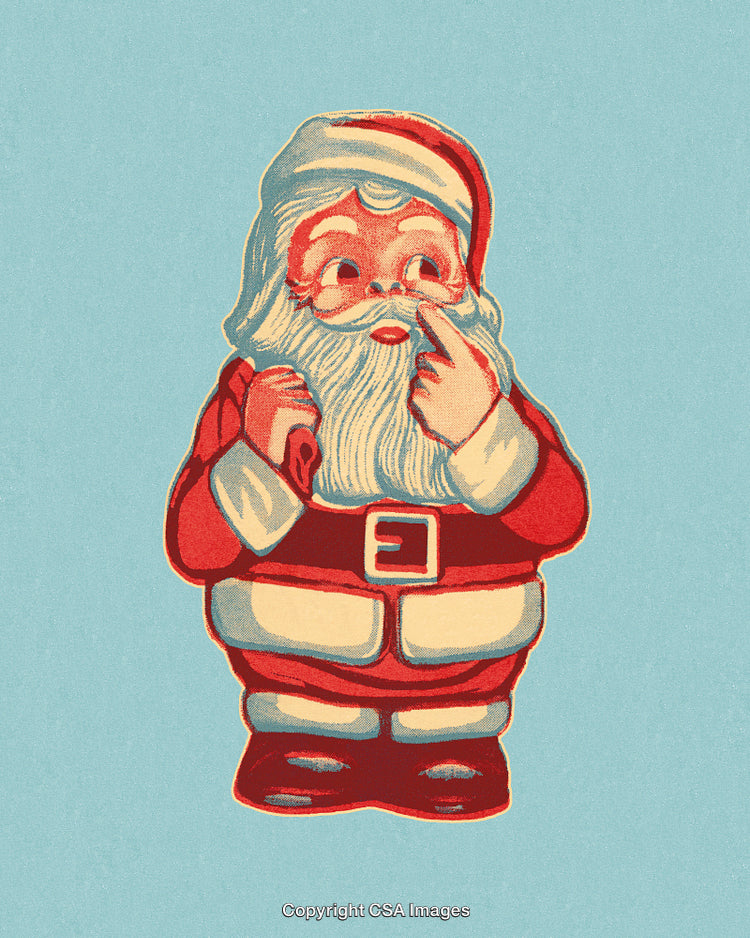 Vintage Illustration of Santa Claus in Retro Style Holding His Beard