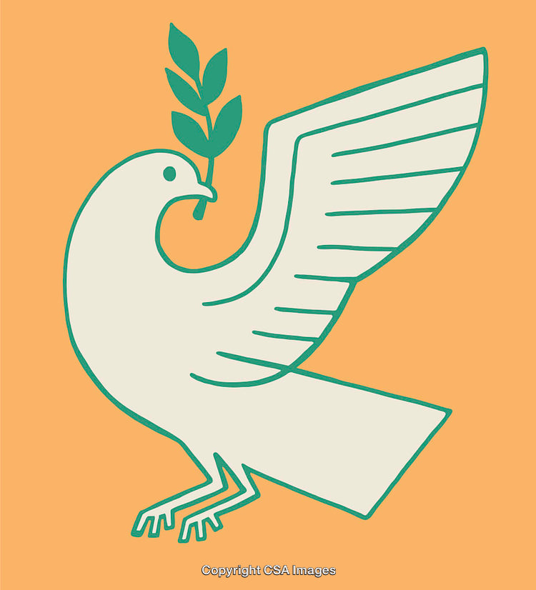 Minimalist Illustration of a Peace Dove Holding an Olive Branch