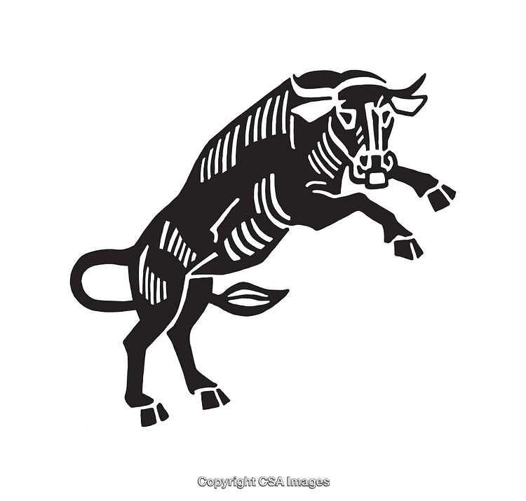 Energetic Leaping Bull Black And White Line Art Design Illustration