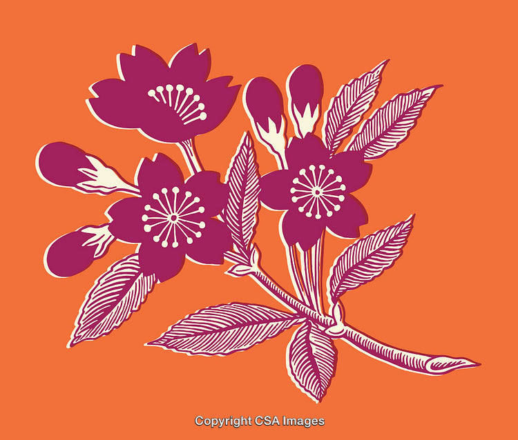 Vibrant Floral Artwork Featuring Blossoms on a Bright Background