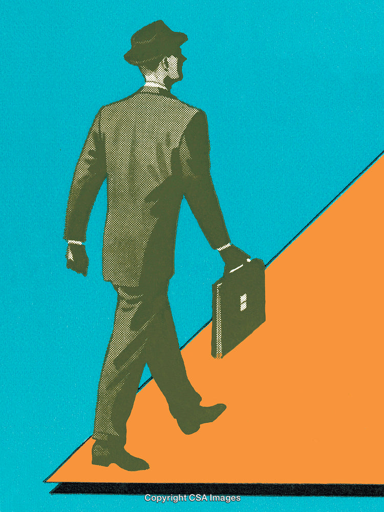 Retro Illustration of a Businessman Walking with Briefcase in Hand