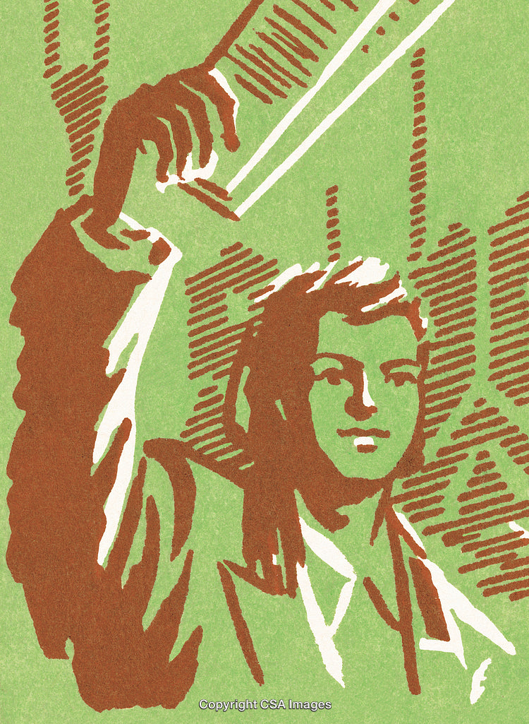 Retro Stylized Illustration of a Businessman Holding a Document in Victory