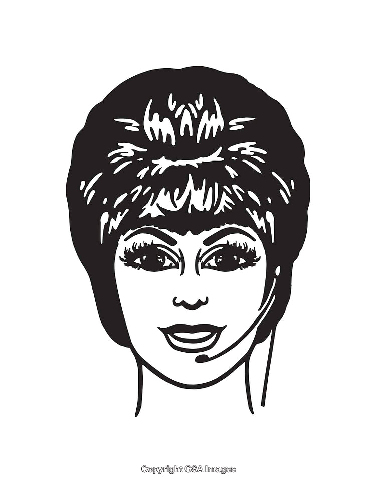 Black And White Line Art of a Smiling Customer Service Representative with Headset