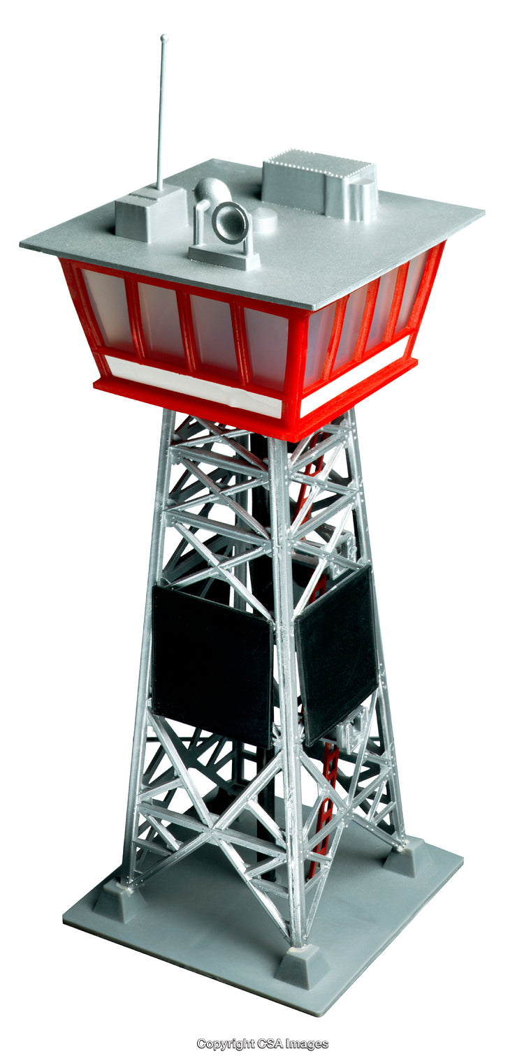 Red and Silver Plastic Toy Tower with Antenna and Details