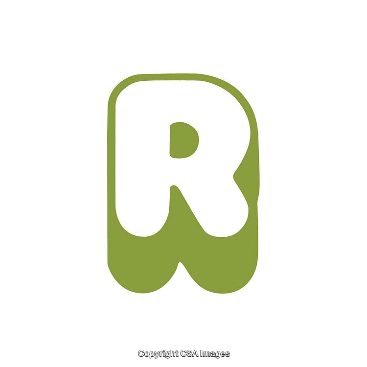 Green and White Decorative Letter R on White Background