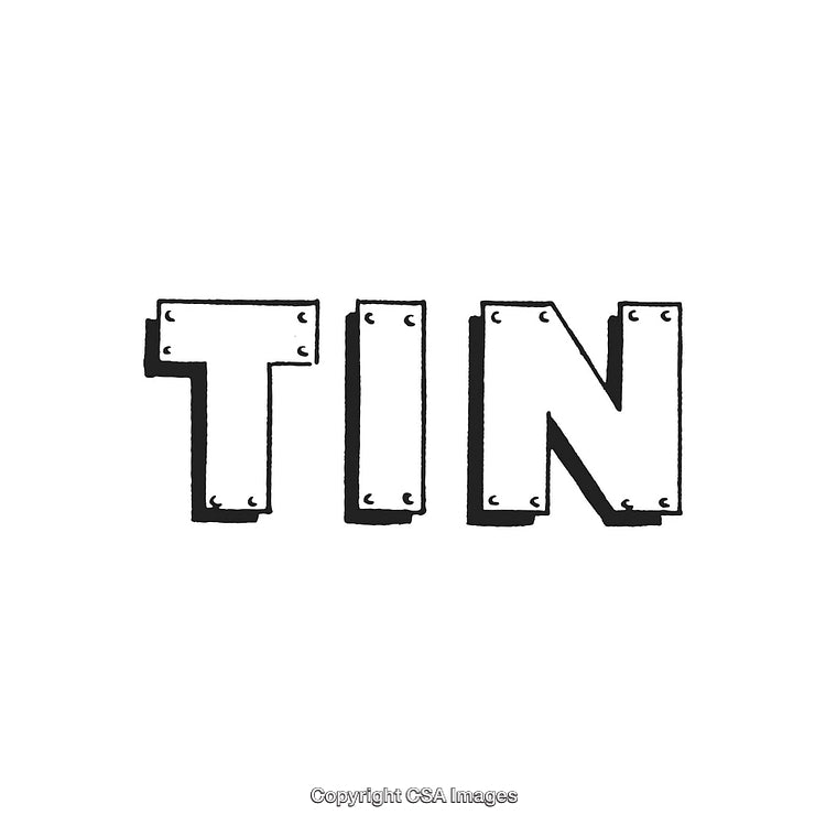 Stylized Illustration of the Word 'TIN' with Decorative Metal Effects