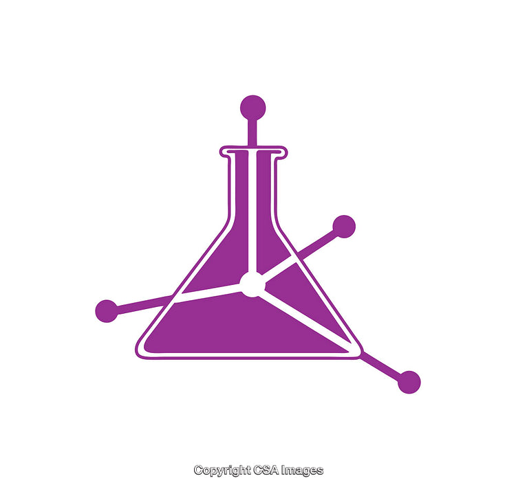Purple Laboratory Flask Icon Illustrating a Molecular Diagram Design