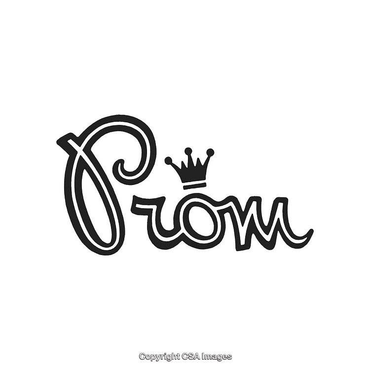Elegant Lettering Spelling Prom Accompanied by Crown Silhouette Motif