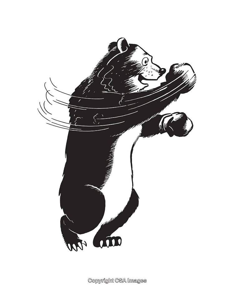 Black and White Illustration of a Boxing Bear in Action