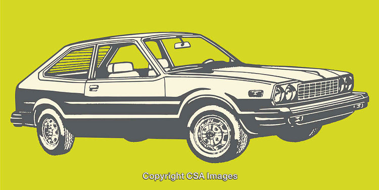 Detailed Line Art Illustration of a Vintage Hatchback Car Design