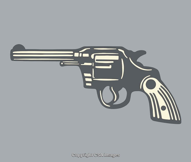 Vintage Revolver Line Art Illustration on Neutral Background