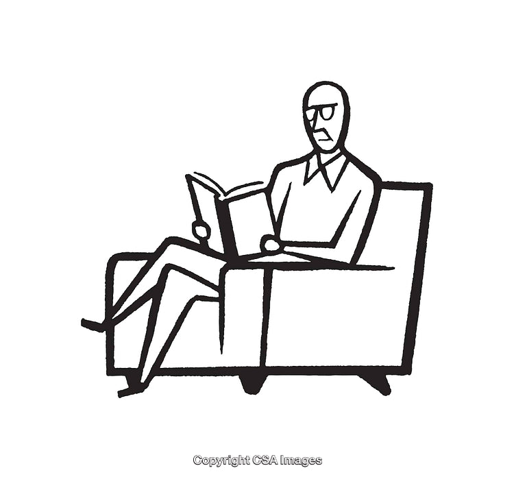 Black and White Illustration of a Person Reading in a Comfortable Chair